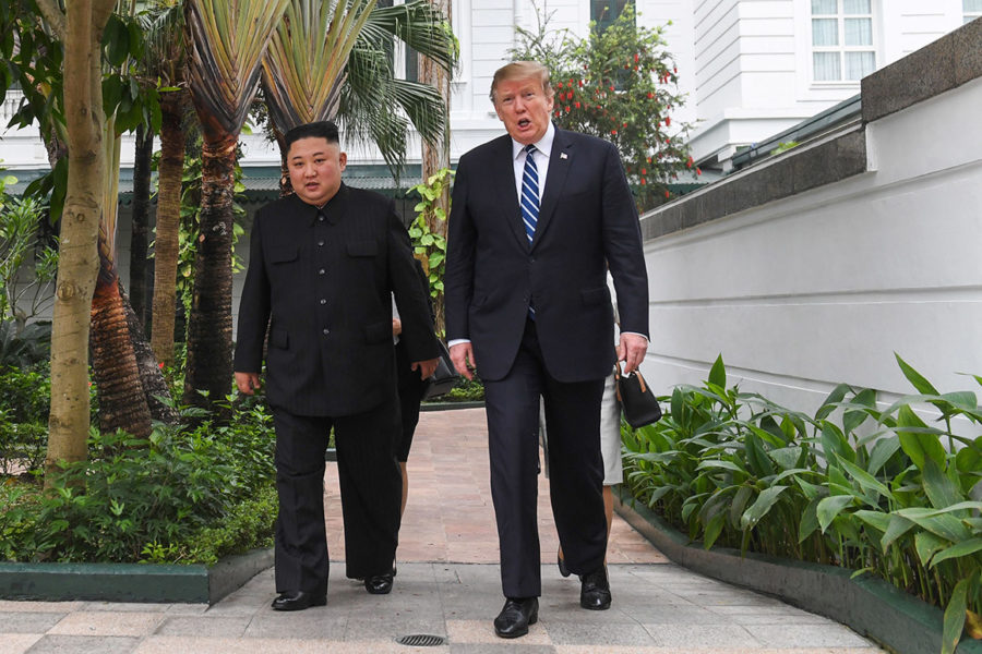 President Trump and Kim Jung-un at the US-North Korea summit meeting in Vietnam. Photo by Politico. 