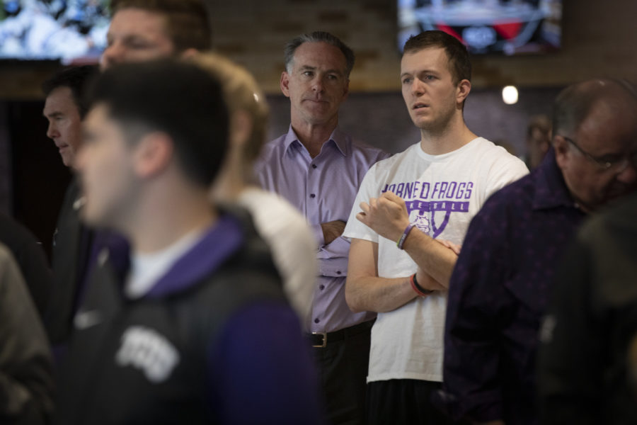 TCU head coach Jamie Dixon looks on in stunned disappointment as his team is left out of the NCAA Tournament field. Photo by Heesoo Yang.