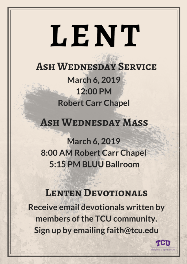 TCU will have an Ash Wednesday service and two masses.