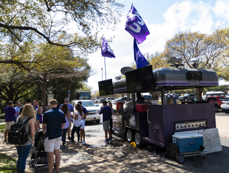 The tailgate trailer serves food to the TCU faithful before the Arizona State match on March 24, 2019. Photo by Jack Wallace