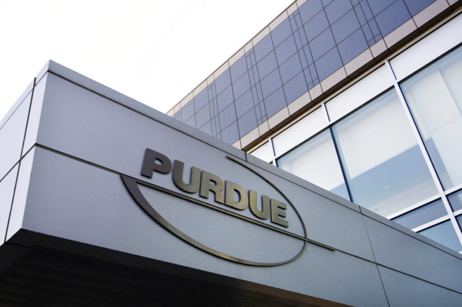 FILE - This Tuesday, May 8, 2007 file photo shows the Purdue Pharma logo at their offices in Stamford, Conn. The company that has made billions selling the prescription painkiller OxyContin says it is considering bankruptcy as one of several possible legal options, in an email to The Associated Press.  (AP Photo/Douglas Healey, File)