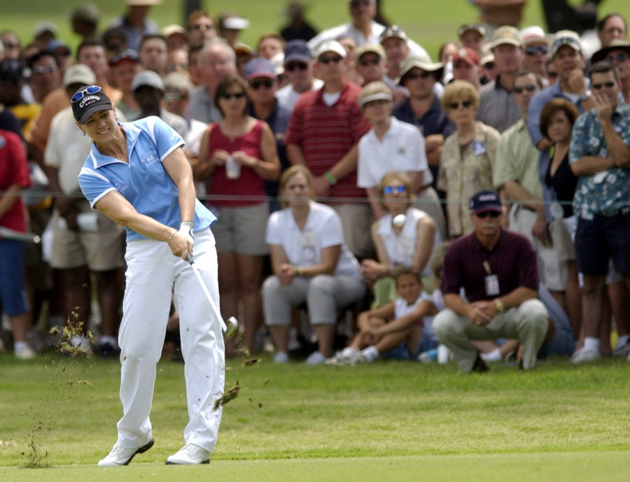 Golfer Annika Sorenstam hits to the 2nd hole at the Colonial Country Club in Fort Worth, Texas on Friday, May 23, 2003, during the second round of the Colonial golf tournament. (AP Photo/David J. Phillip)