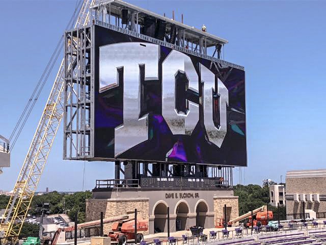 The new video board at Amon G. Carter Stadium. Photo courtesy of TCU Football Twitter. 