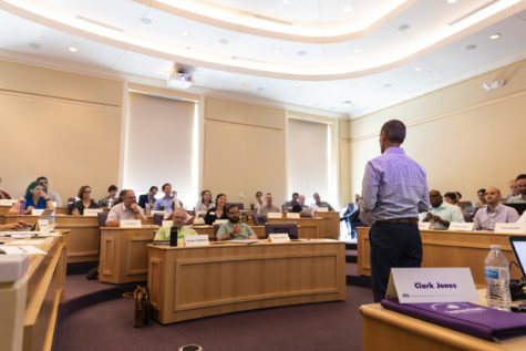 Clark Jones addresses TCUs September Faculty Senate meeting. Photo by Heesoo Yang. 