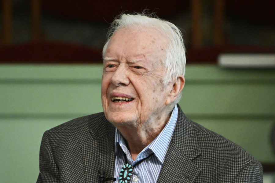 In this Sunday, Nov. 3, 2019, photo, former President Jimmy Carter teaches Sunday school at Maranatha Baptist Church in Plains, Ga. Carter has been admitted to Emory University Hospital for a procedure to relieve pressure on his brain, caused by bleeding due to his recent falls. A spokeswoman says the procedure is scheduled for Tuesday morning, Nov. 12. (AP Photo/John Amis)