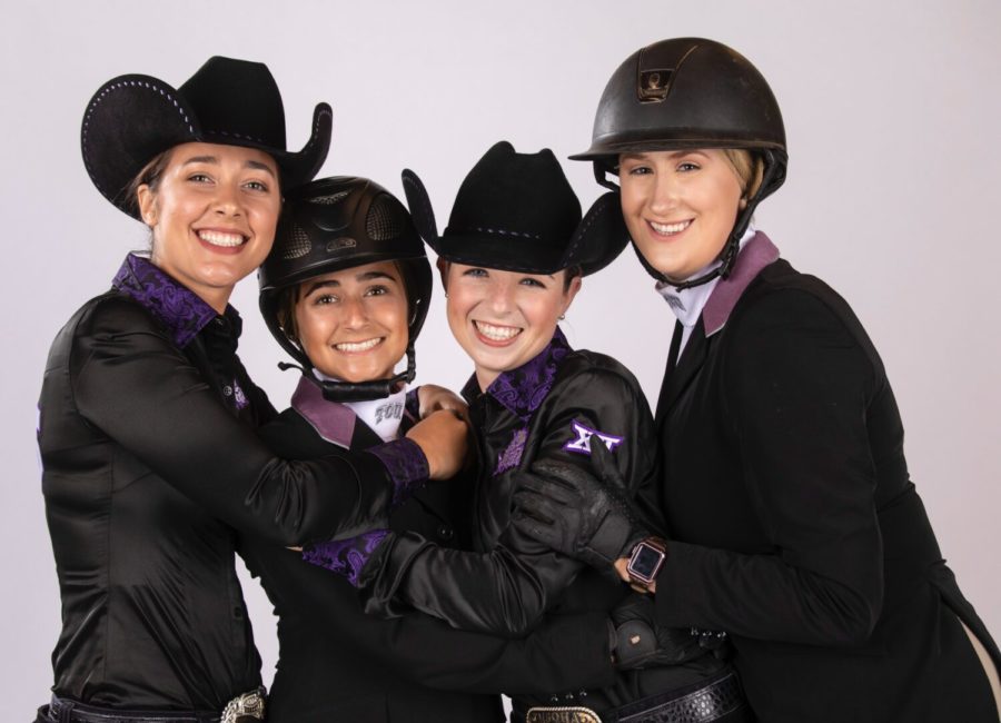 Four members of the Horned Frog equestrian team. (Photo courtesy of TCU Equestrian Twitter)