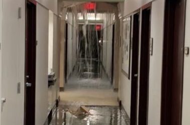 Water was coming from the ceiling on Monday night in King Hall. Photo submitted by Paige Hill