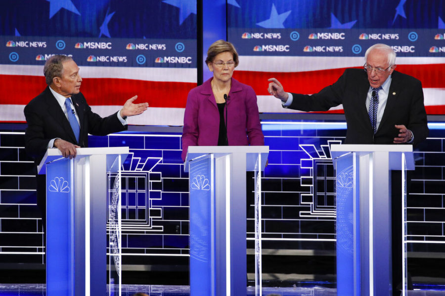 Democratic presidential candidates Bloomberg, Warren, Sanders in Las Vegas last night.