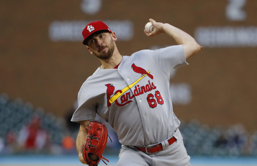 St. Louis Cardinals pitcher Austin Gomber throws against the Detroit Tigers in the first inning of a baseball game in Detroit, Friday, Sept. 7, 2018. (AP Photo/Paul Sancya)