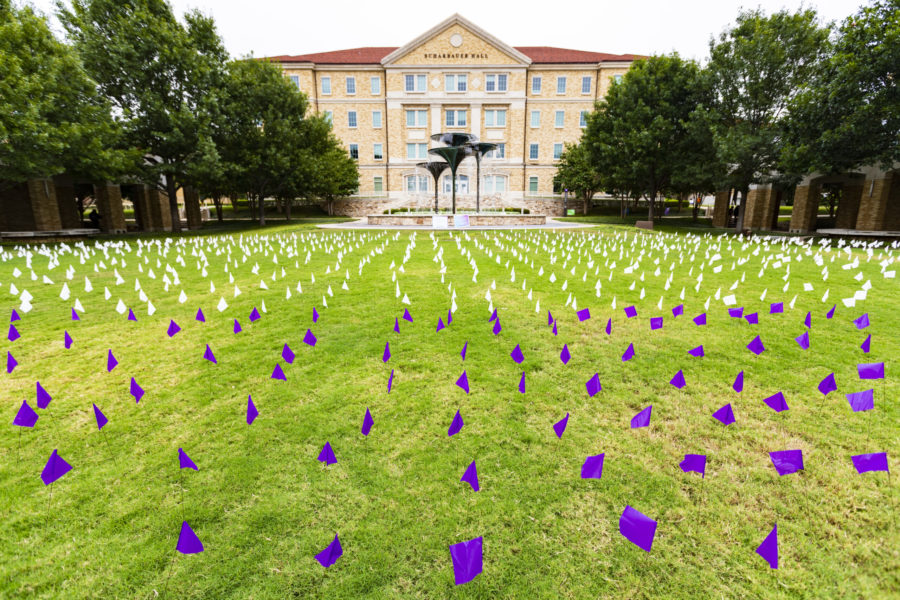 TCU Recovery used flags for a visual for TCU students battling Alcohol and Drug Abuse over the past year.