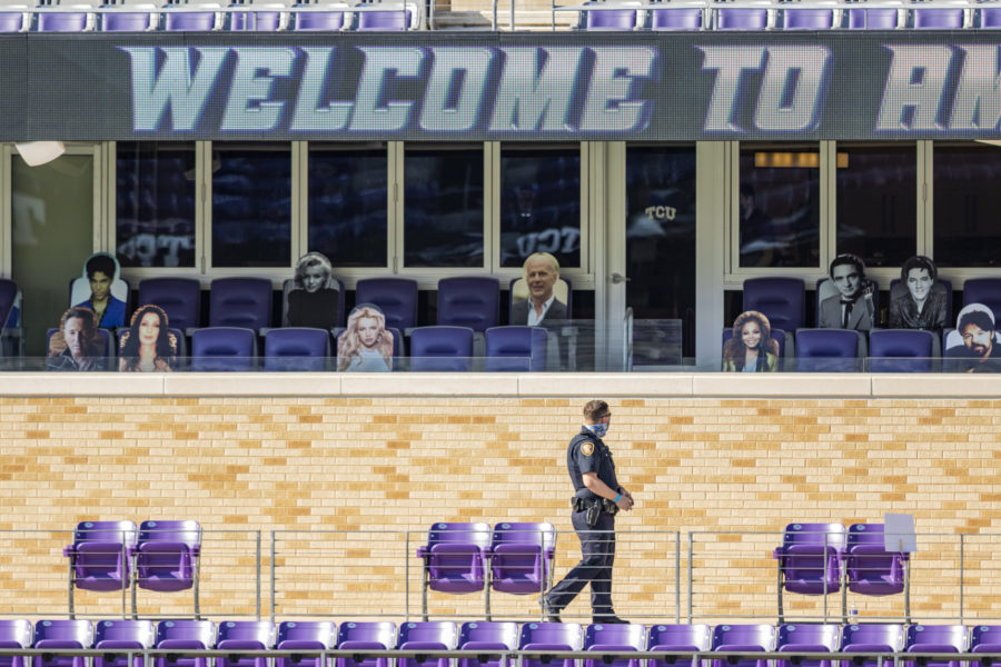 Cardboard Cutouts were places throughout the stadium for the Iowa State football game.