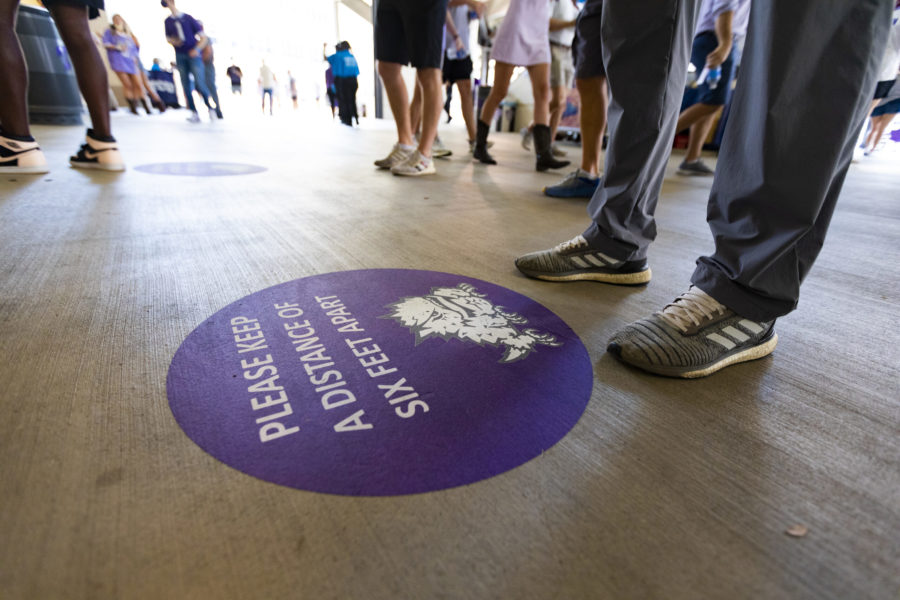 TCU fans had to stand in designated spots, set six-feet apart, at the concession stands.