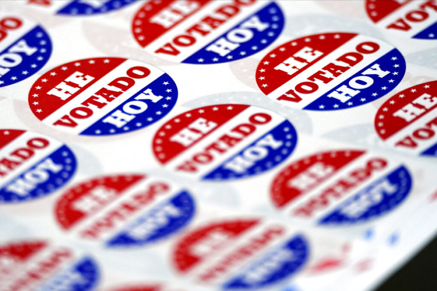 Vote stickers are seen at a satellite election office at Temple Universitys Liacouras Center, Tuesday, Sept. 29, 2020, in Philadelphia. (AP Photo/Matt Slocum)