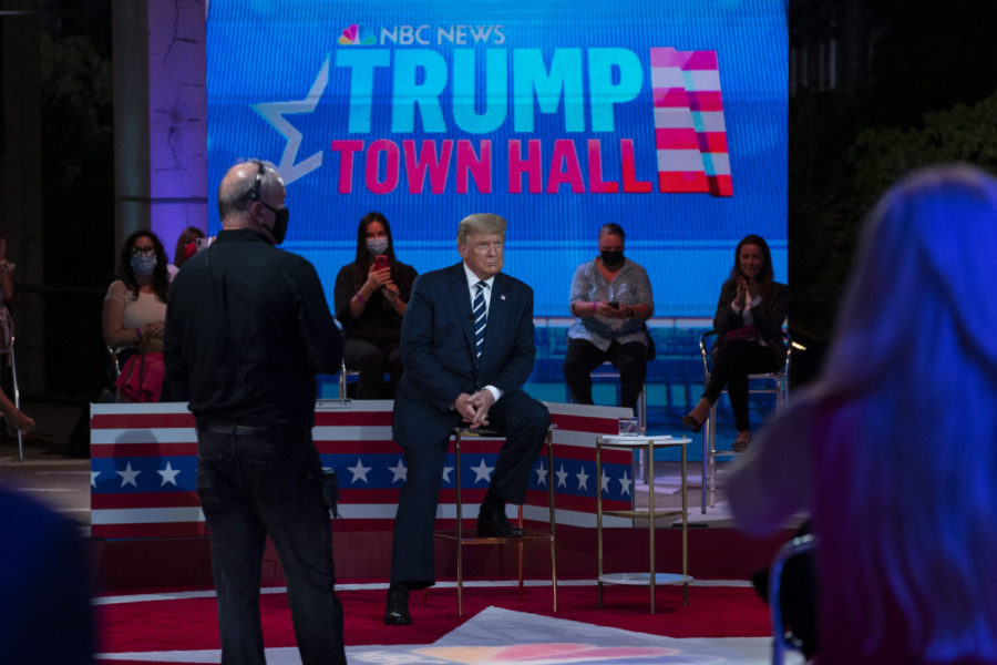 President Donald Trump listens during an NBC News Town Hall, at Perez Art Museum Miami, Thursday, Oct. 15, 2020, in Miami. (AP Photo/Evan Vucci)