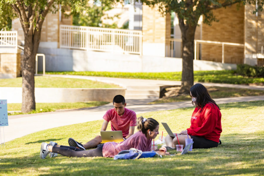 Students study out on the Commons.