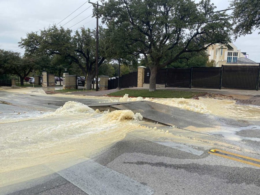 The City of Fort Worth’s main water line broke on TCUs campus on Nov. 23, 2020. The city of Fort Worths water department has been contacted to assess the situation.