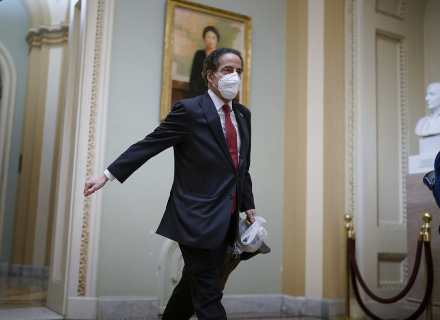 Rep. Jamie Raskin, D-Md., the lead manager in the second impeachment trial of former President Donald Trump, departs at the close of the first day of the proceeding, at the Capitol in Washington, Tuesday, Feb. 9, 2021. Trump was charged by the House with incitement of insurrection for his role in agitating a violent mob of his supporters that laid siege to the U.S. Capitol on Jan. 6, sending members of Congress into hiding as the Electoral College met to validate President Joe Bidens victory. (AP Photo/J. Scott Applewhite)