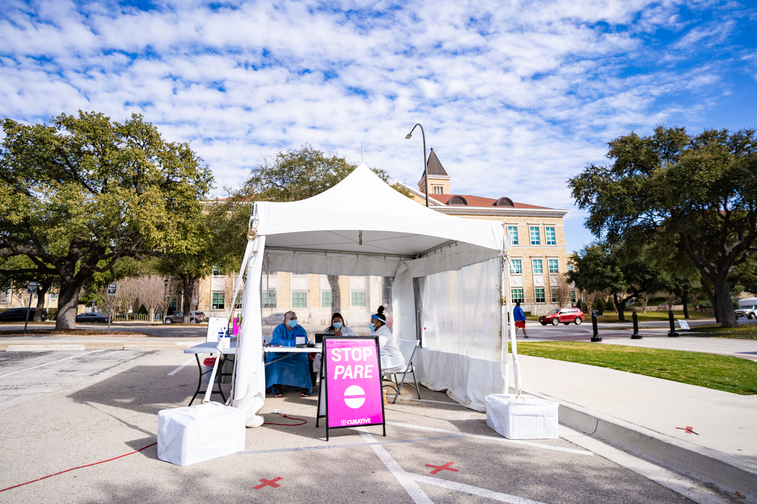 TCU COVID-19 testing site in the Schollmaier parking lot.