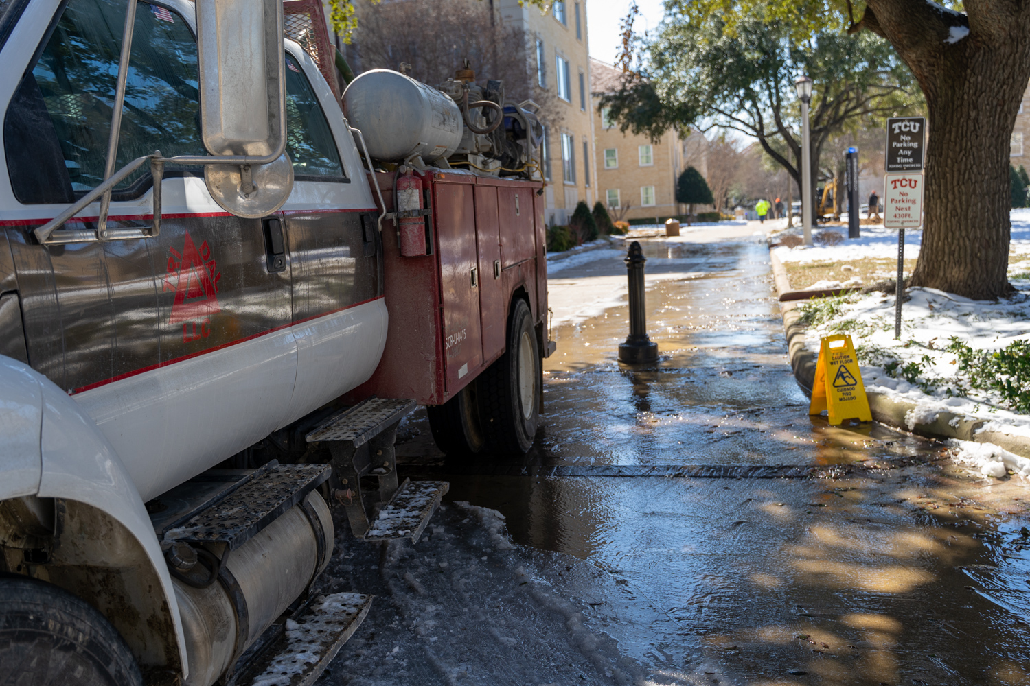 TCU pipes are being repaired during the winter storm