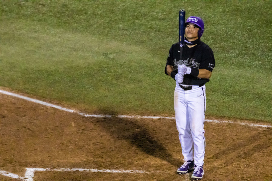 TCU batter takes a breather before he steps up to the home plate