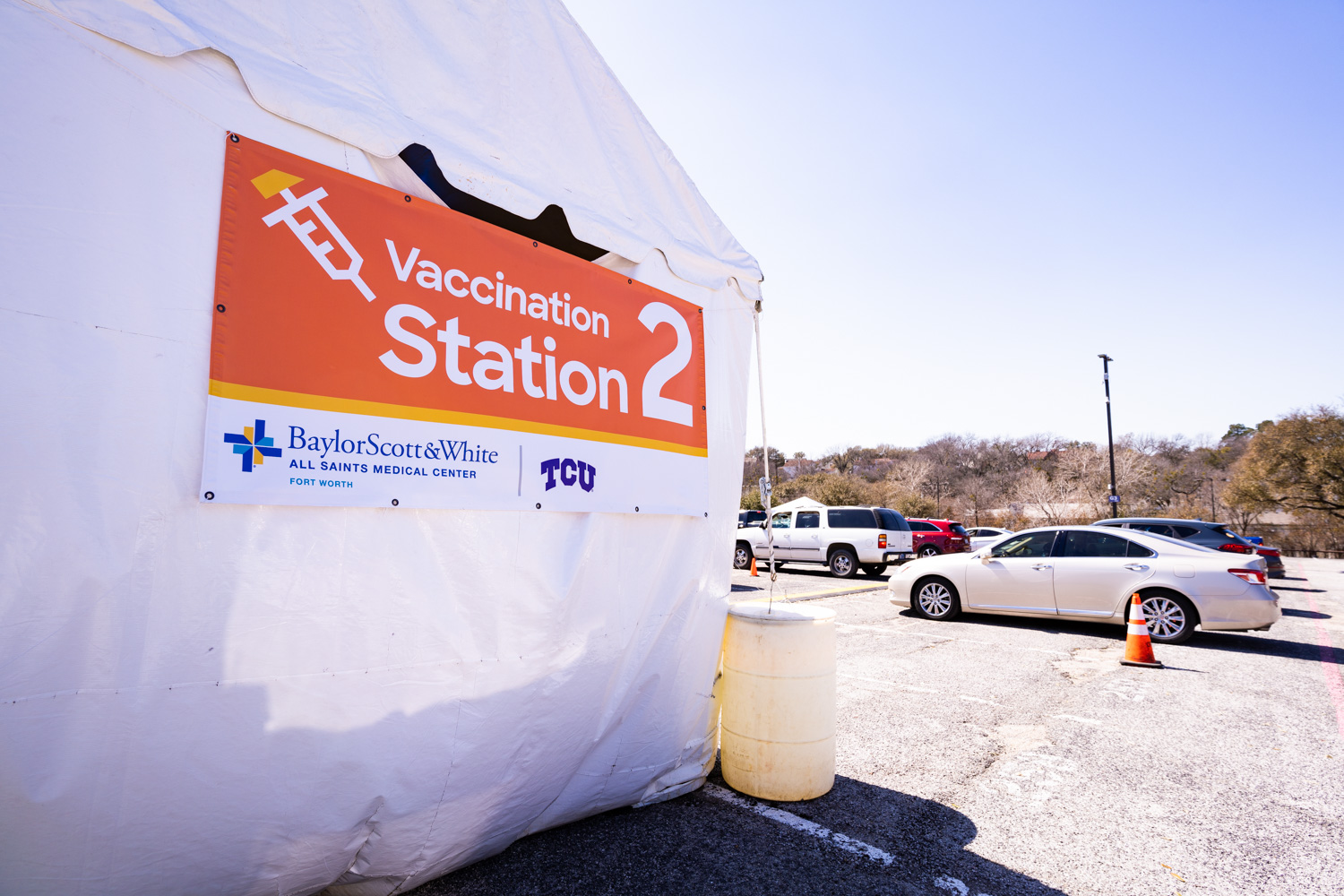 TCU hosted a COVID-19 drive-thru vaccine clinic at the parking lots of the Amon G. Carter Stadium.