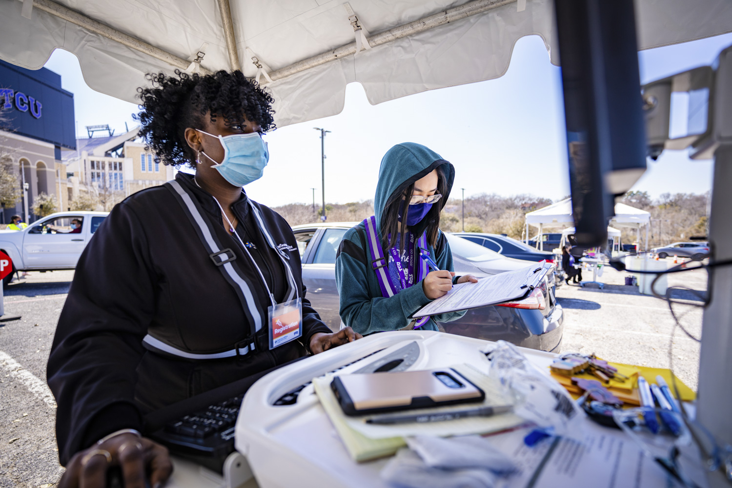 Volunteers at the TCU vaccination site