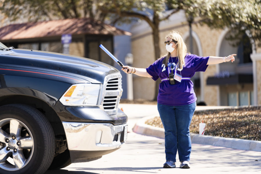 TCU hosted a COVID-19 drive-thru vaccine clinic in the parking lots of the Amon G. Carter Stadium.