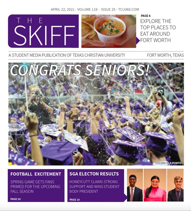 The Skiff Graduation issue cover for April 22, 2021