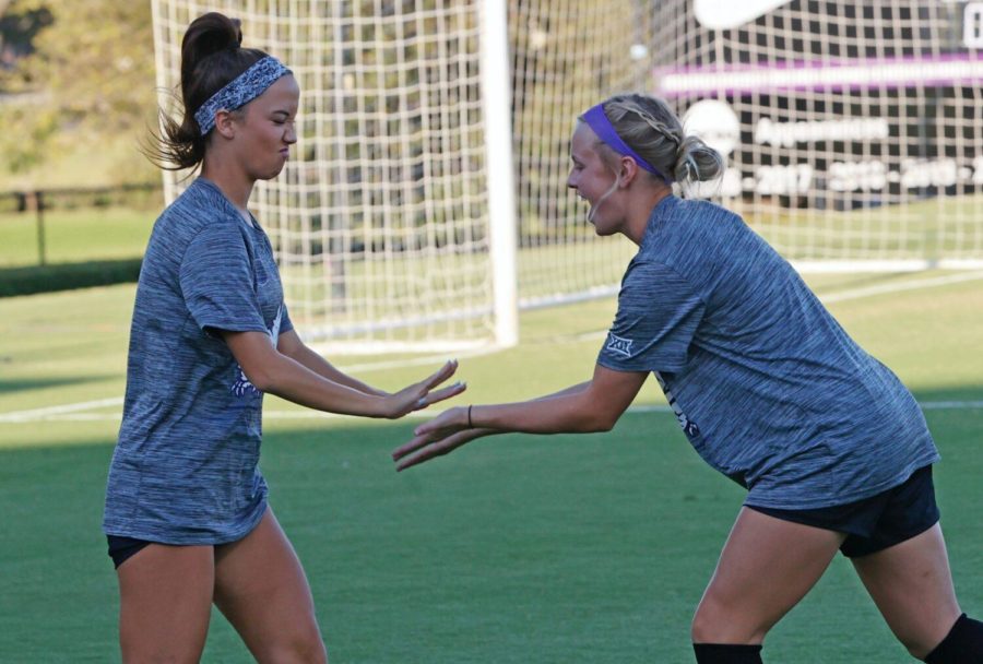 Midfielders+Gracie+Brian+and+Payton+Crews+prepare+for+their+first+Big+12+game+against+Kansas+on+Thursday%2C+Sept.+23.+%28Photo+courtesy+of+gofrogs.com%29