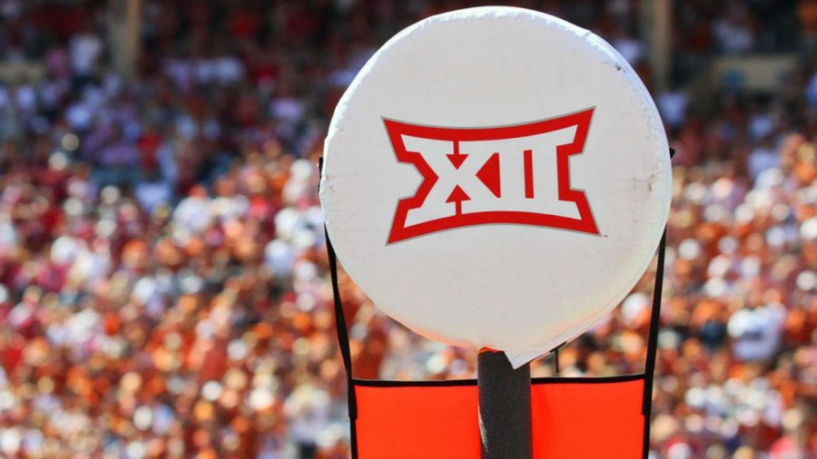 A Big 12 sign is seen outside the conference headquarters in Irving, Texas. The coronavirus pandemic has shuttered sports at all levels, but all Big 12 schools expect their campuses to be open in the fall, lending hope to the possibility that football can start on time. (Photo Credits: Icon Sports Wire)