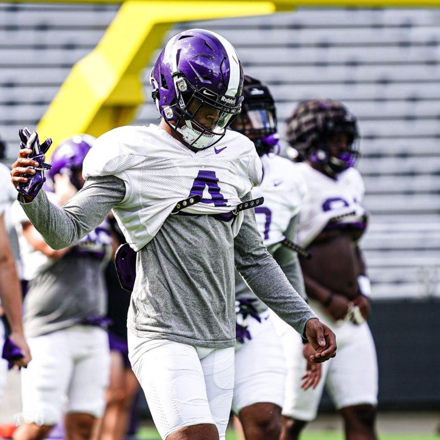 TCU+safety+Michael+Onyemaobi+made+his+first+start+at+safety+for+the+Frogs+against+West+Virginia+on+Oct.+26%2C+2021%2C+in+his+fifth+year+with+the+program.+%28Photo+courtesy+of+gofrogs.com%29
