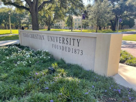 A Texas Christian University sign displayed on campus on Oct. 7, 2021. The TCU Board of Trustees approved an increase in tuition for the 2022-23 year. (Ella Gibson/Staff Reporter)