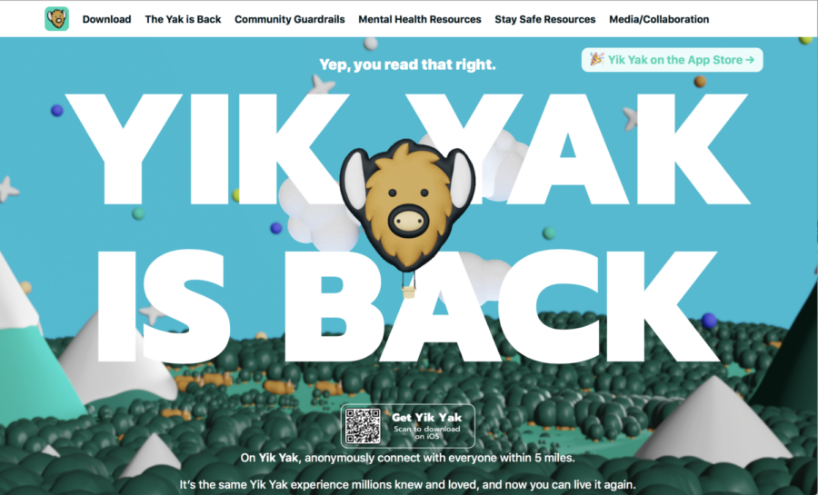 The Yik Yak announcement on the website declares the apps return to mobile phones. (Photo courtesy of yikyak.com)