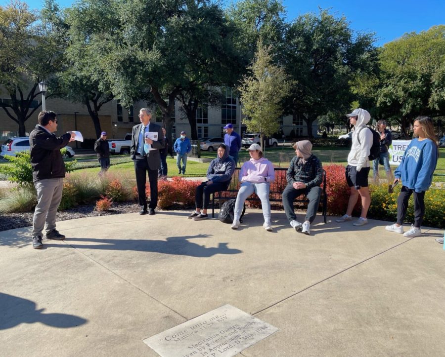 Students and staff celebrate Texas Arbor Day 2021 at a celebration south of the Harrison building. (Bailee Utter/Staff Reporter)