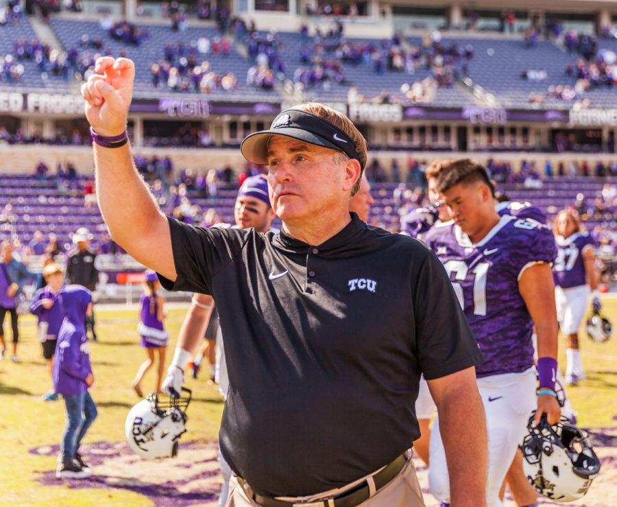 Gary Patterson showing support for the Frogs at a football game on Oct. 20, 2018. Photo by Cristian ArguetaSoto.