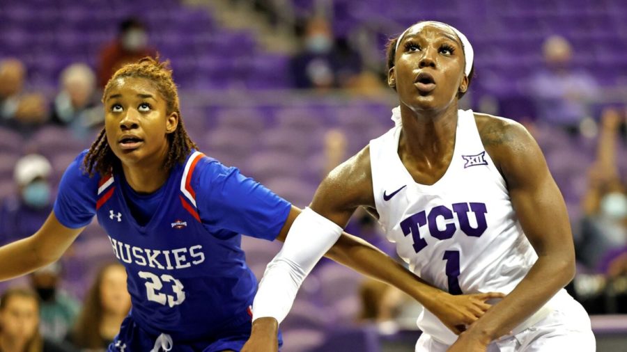TCU guard Aahliyah Jackson (1) plays over 30 minutes in the Frogs victory of the HBU Huskies. (Courtesy of gofrogs.com)