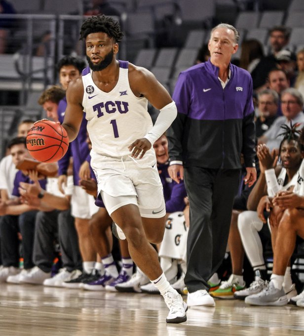 TCU guard Mike Miles (1) tied his career-high with 28 points against Utah on Dec. 8, 2021. (Photo courtesy of gofrogs.com)