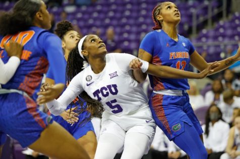 TCU plays against Florida Gators womens basketball  in the Big 12/SEC Challenge at Schollmaier Arena in Fort Worth, Texas on Dec. 5, 2021. (Photo courtesy of gofrogs.com)