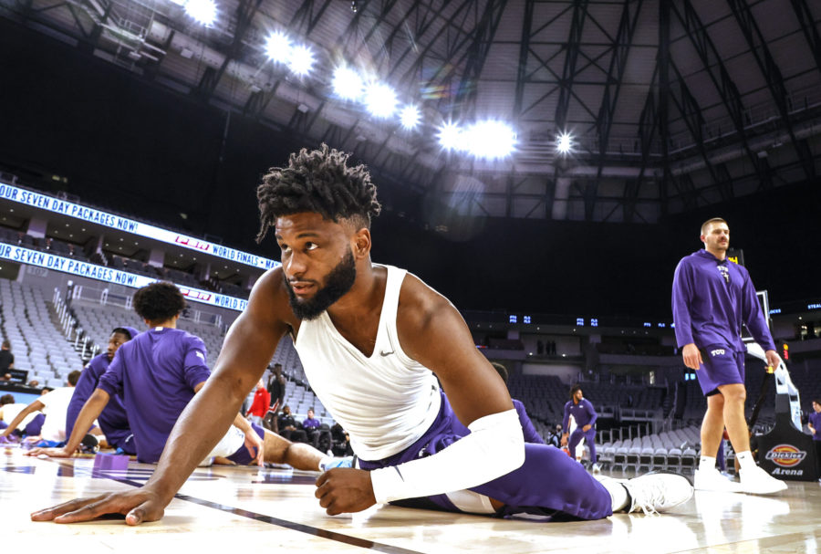 Miles warms up before TCUs 2021 matchup with Utah at Dickies Arena in Fort Worth. (Photo courtesy of gofrogs.com)