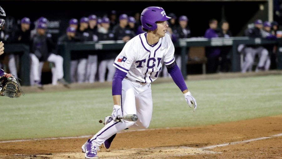 David+Bishop+drives+in+five+runs+off+three+hits%2C+including+the+first+home+run+of+the+season+for+the+Frogs%2C+as+they+beat+SFA+11-1.+%28Photo+courtesy+of+go+frogs.com%29