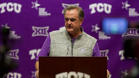 TCU football head coach Sonny Dykes addresses the media on National Signing Day on Feb. 2, 2022. (Photo courtesy of gofrogs.com)