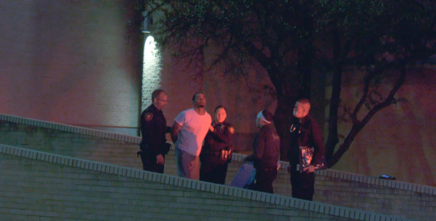 Fort Worth Police began pursuing the suspect in South Hills and the chase ended at the Sid W. Richardson Building on TCU campus Tuesday night. (Photo by Derek Lytle)