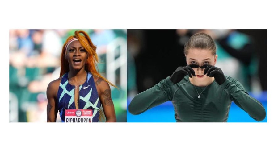 Sha’Carri Richardson (left) was banned from participating in the Tokyo Olympics for a positive cannabis test. Kamila Valieva (right) tested positive for a performance-enhancing drug, but was cleared to continue competing in the Beijing Olympics. (AP Photo)