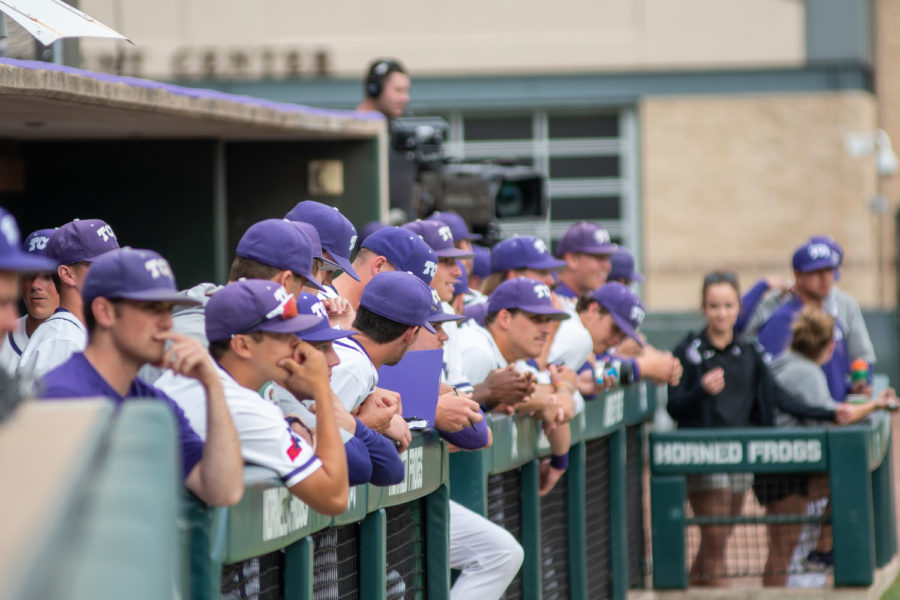Texas Christian University's baseball team watching the game from the dug out. (Esau Rodriguez Olvera/ Head Staff Photographer)