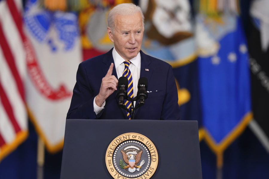President Joe Biden speaks at the Tarrant County Resource Connection in Fort Worth, Texas, Tuesday, March 8, 2022. (AP Photo/LM Otero)