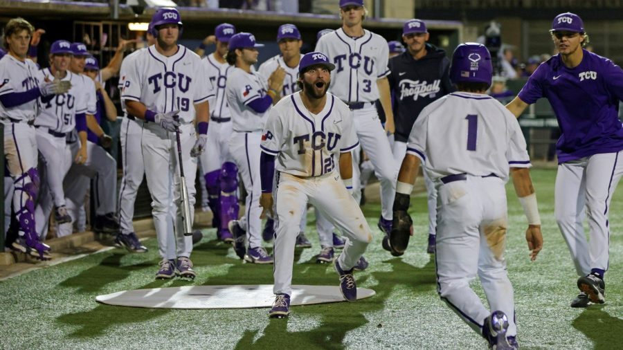 Second+baseman+Gray+Rodgers+celebrates%2C+as+the+Frogs+win+game+one+of+their+series+with+Texas+Tech+on+April+14%2C+2022.+%28Photo+courtesy+of+GoFrogs.com%29