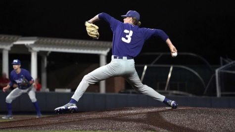 Freshman Caedmon Parker (3) gave up three runs in three innings pitched on April 12, 2022. (Photo courtesy of gofrogs.com)