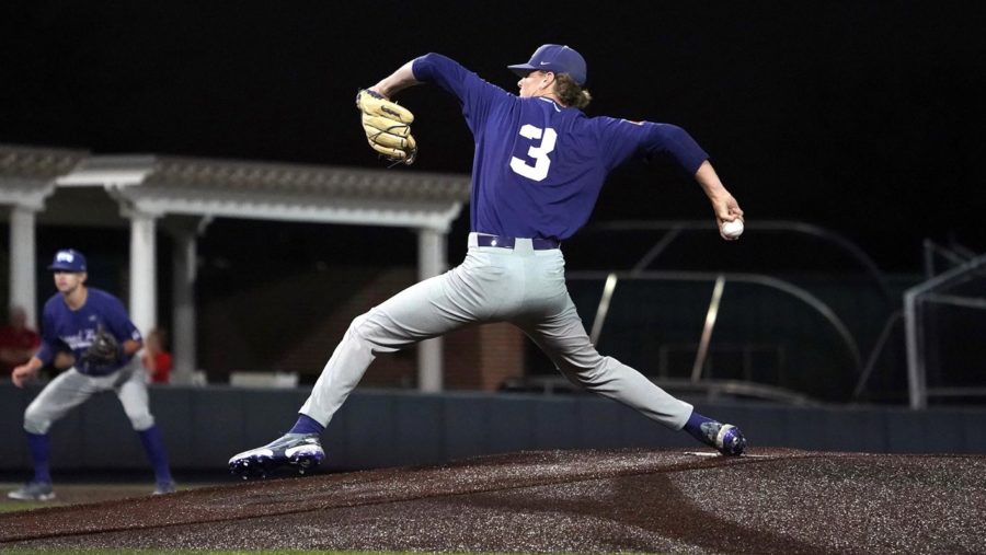 Freshman+Caedmon+Parker+%283%29+gave+up+three+runs+in+three+innings+pitched+on+April+12%2C+2022.+%28Photo+courtesy+of+gofrogs.com%29