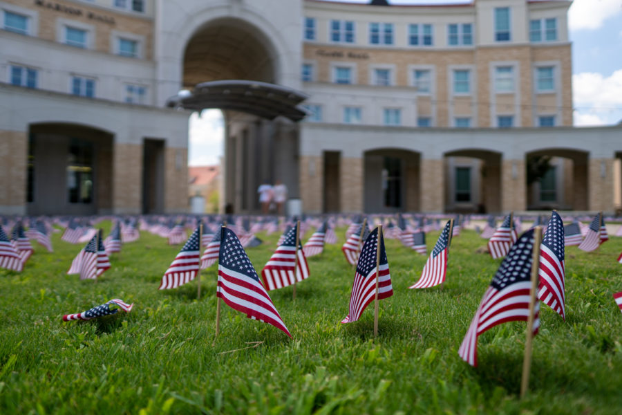 Flags in King Family Commons lawn