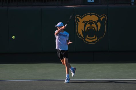 TCU Club Tennis Co-President Kinh Pham, a senior accounting and finance major, playing in a tournament at Baylor University. Photo courtesy of JD Manko.